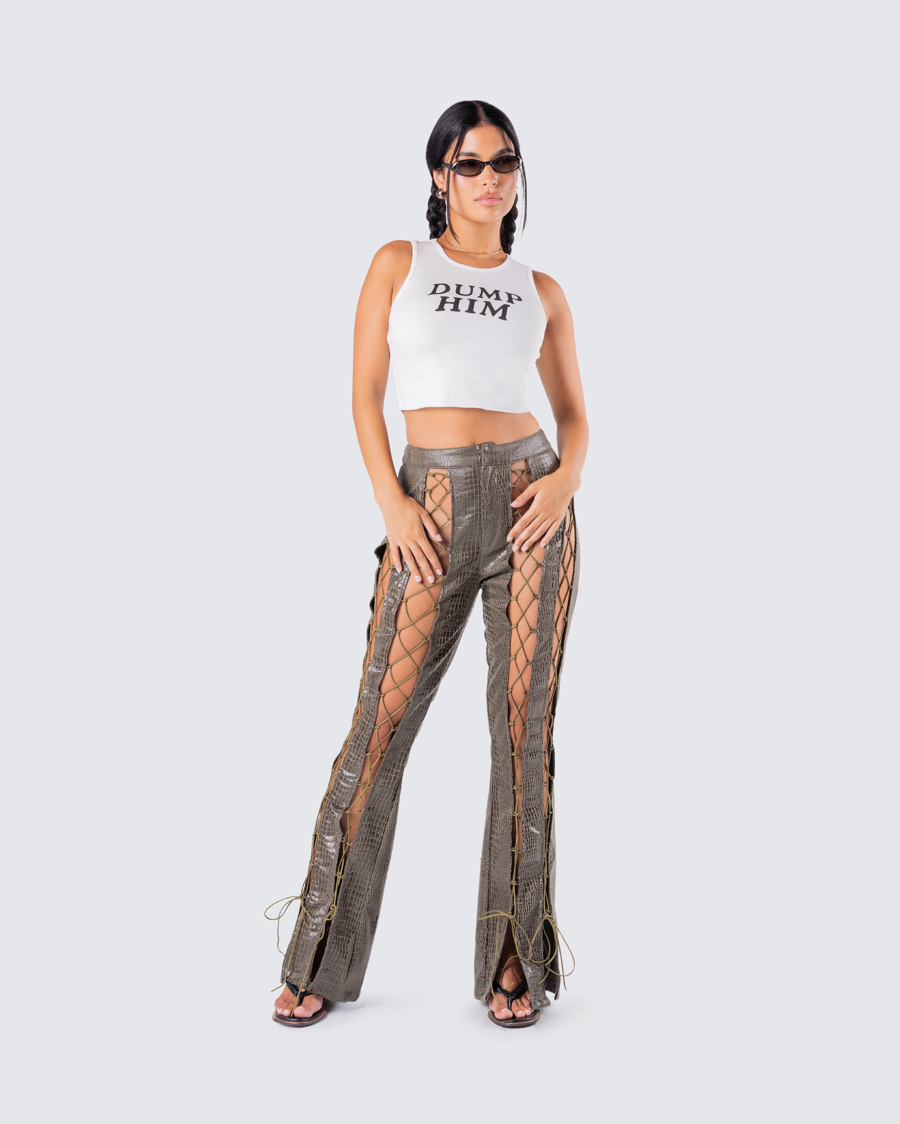 Lace-up flared pants